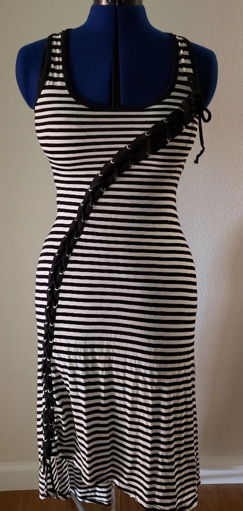 Black and white striped dress